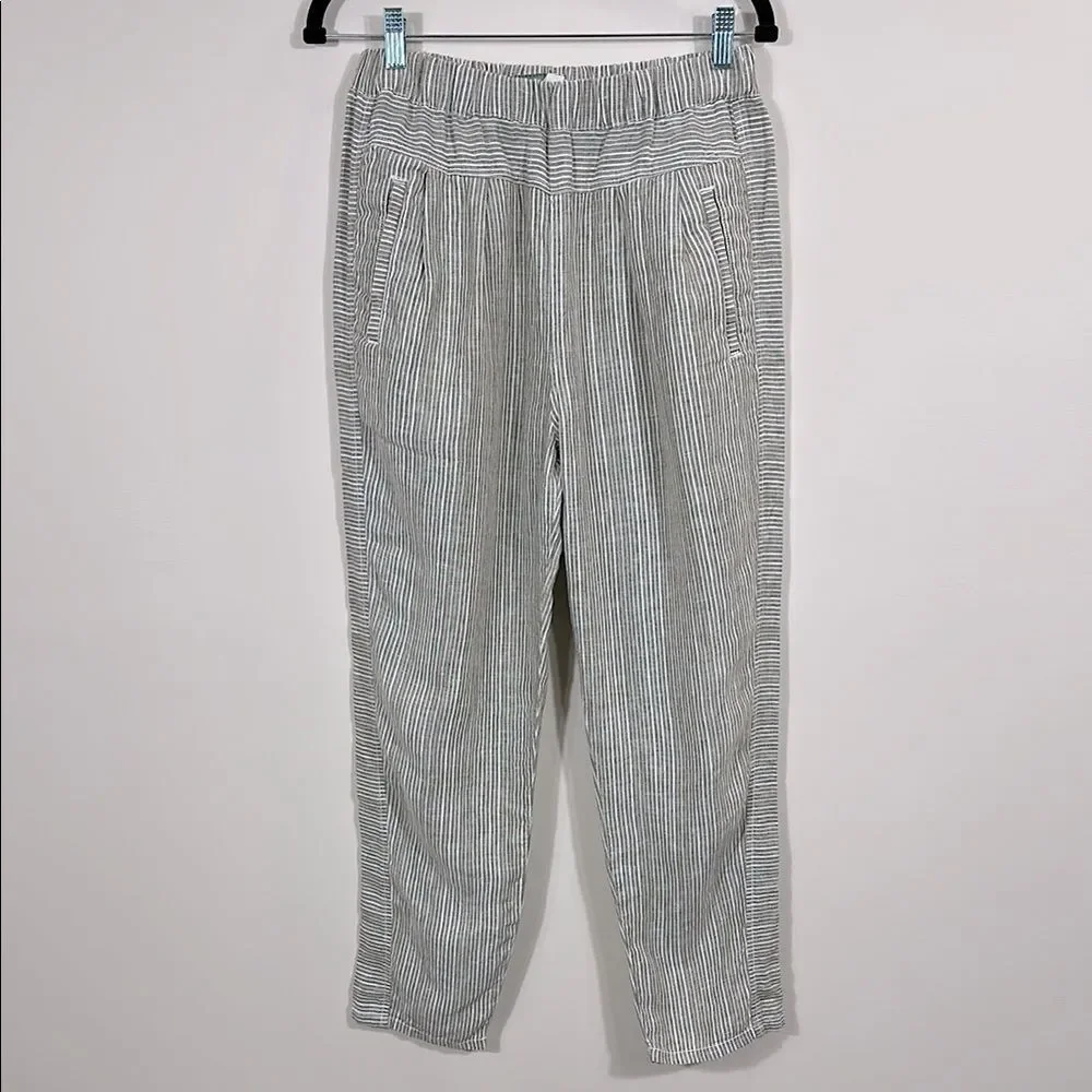Anthropologie Summer Linen Striped Loose Comfort Elastic Waist Pants Women Small